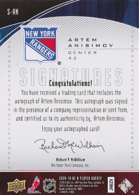 Artem Anisimov Baksida