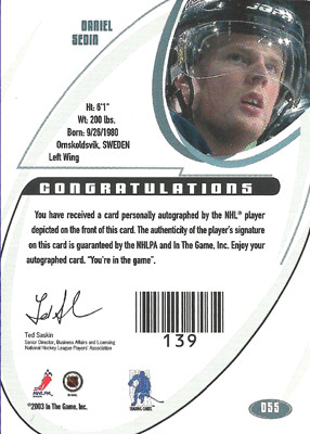 Daniel Sedin Baksida