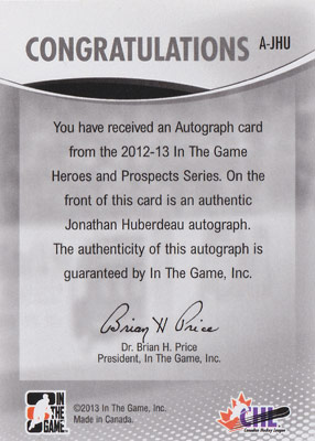 Jonathan Huberdeau Baksida