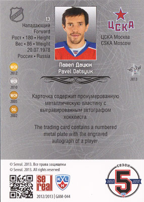 Pavel Datsyuk Baksida